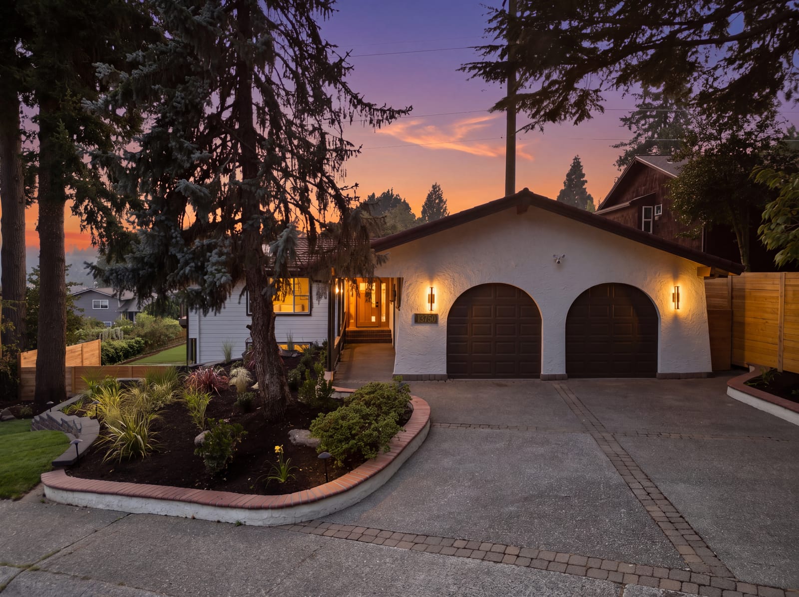 Spanish-style exterior at twilight, Bellevue