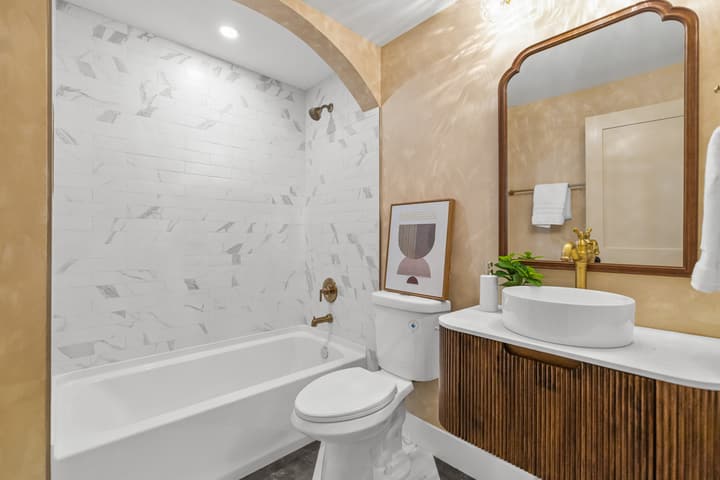 Marble bathroom with soaking tub