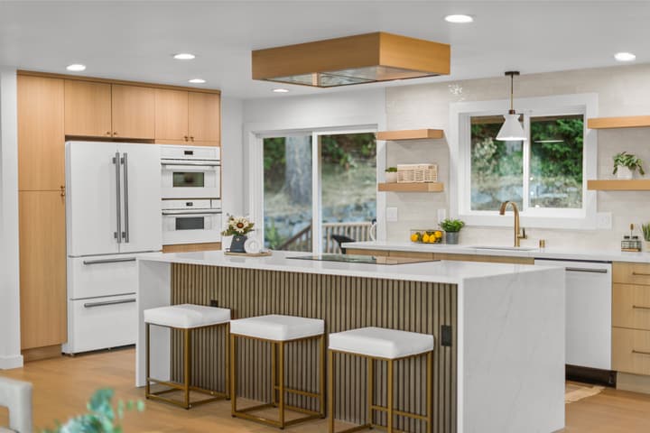 White oak kitchen with integrated appliances