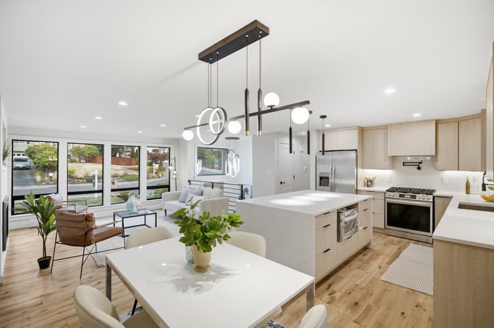 Kitchen island with pendant lighting