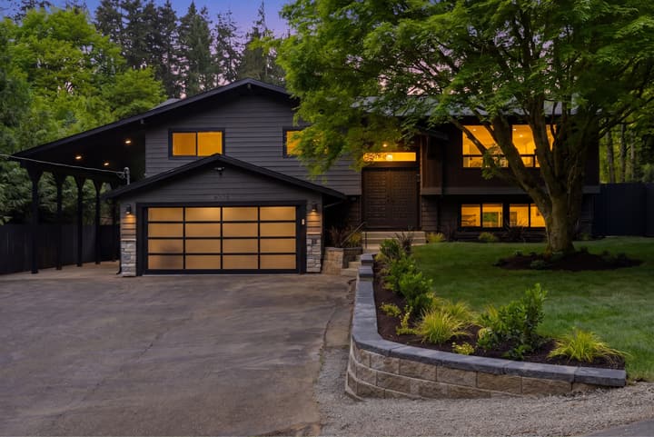 Dark modern exterior at twilight